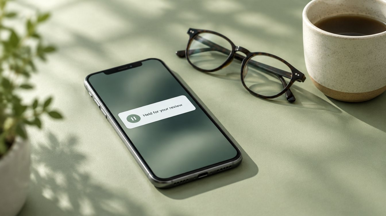 A phone showing a notification held for review